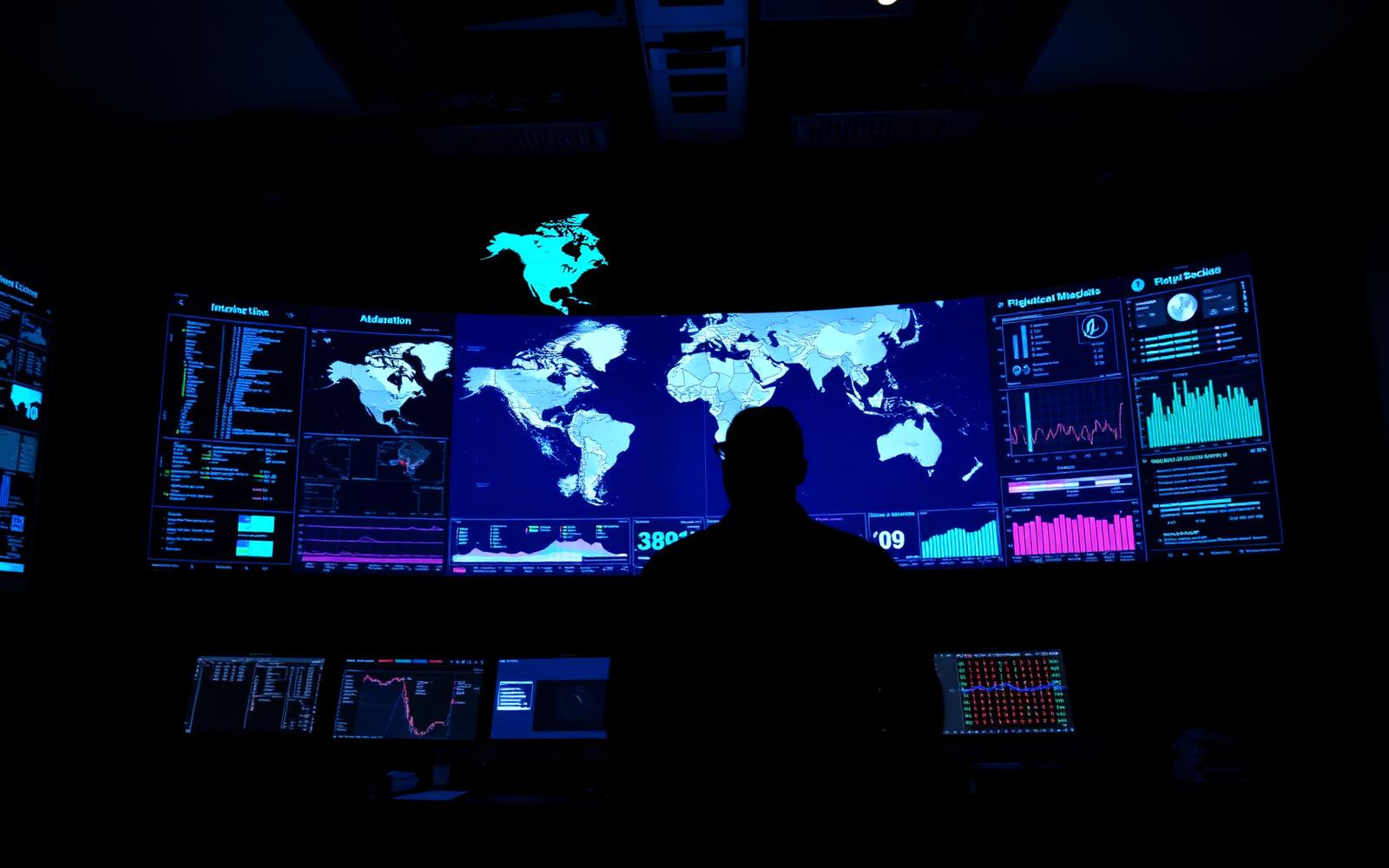 VOLTA network operations centre video wall showing global voice traffic